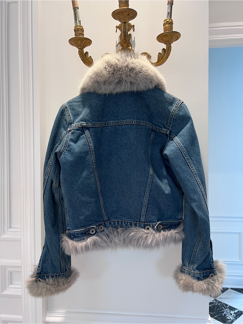 Vintage Denim Jacket with Faux Fur Trim - Blue - Picture 4 of 12